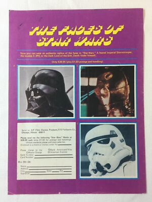 1977 ad page ~ STAR WARS HELMET MASKS ~ Darth Vader, C3PO, Stormtrooper