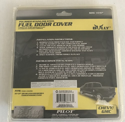 Bully SDG104P Fuel Door Cover Polished Stainless Steel Fits CHEVY GMC-New in Pkg - Picture 2 of 4