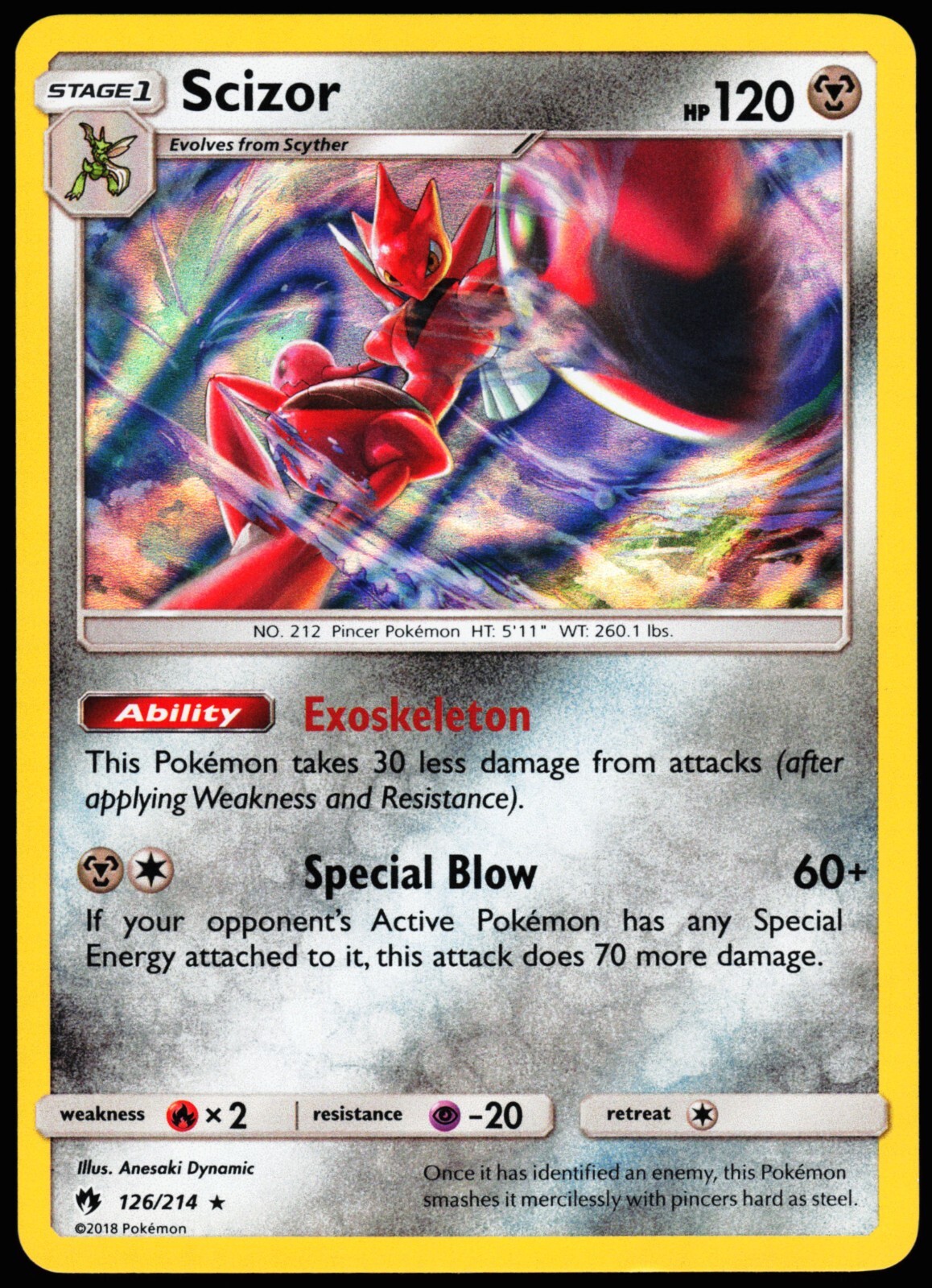 Error Holo Bleed Scizor 126/214 Lost Thunder Pokemon Card Near Mint Holo