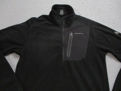 Eddie Bauer Ascent Sweater Mens Medium Black Long Sleeve 1/4 Zip Mock Fleece - Picture 2 of 10