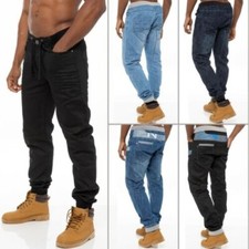 Enzo Mens Cuffed Jeans Designer Denim Joggers Pants Big King Sizes All Waists