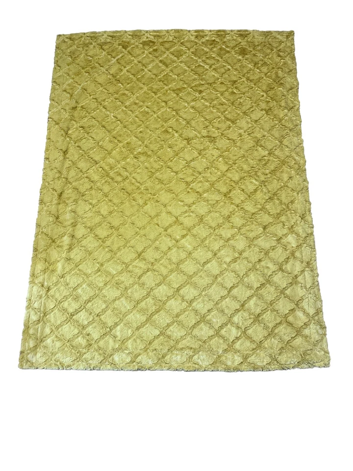 Manta de novilla hecha a mano floral cachemira estilo boho felpa de piel de celosía dorada Foto 2 de 4