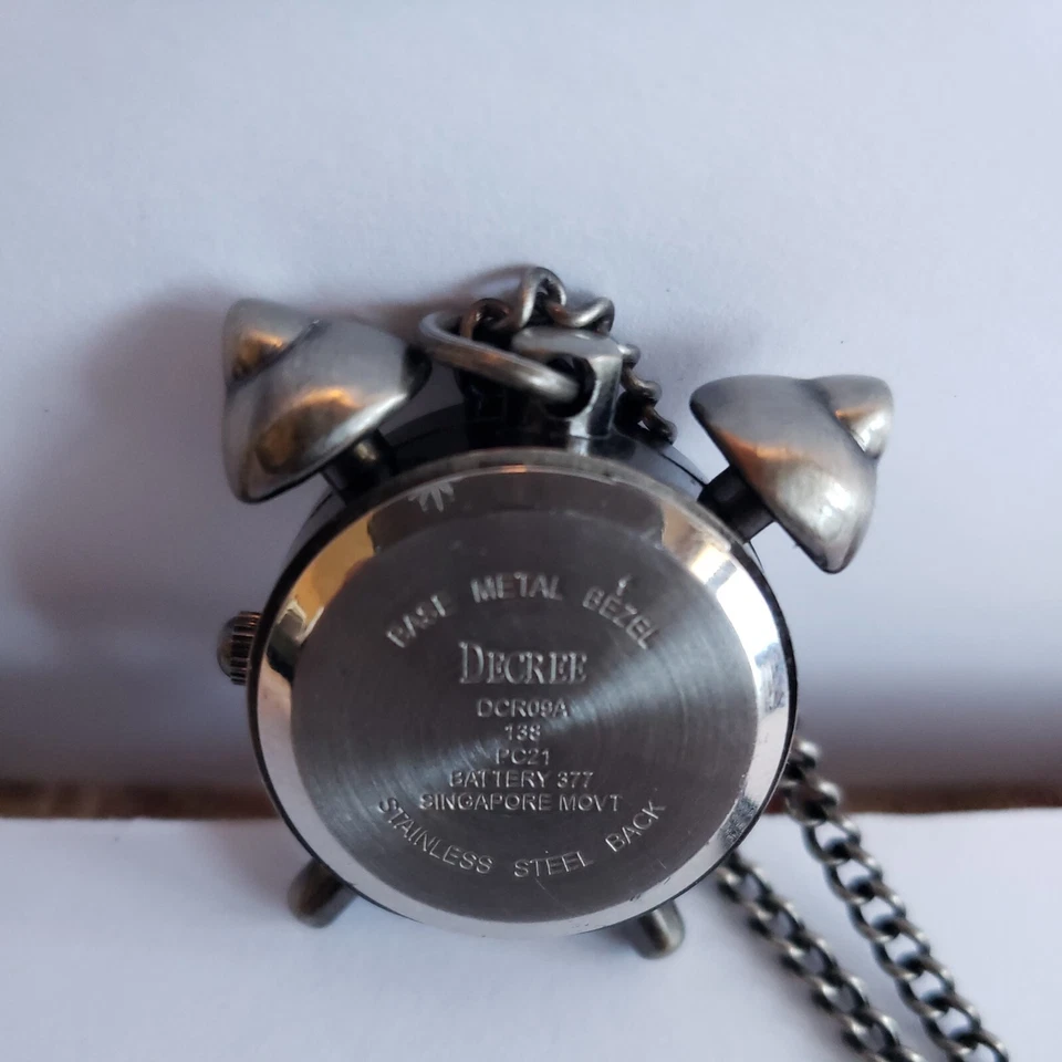 Decree Alarm Clock Shaped Necklace New Battery Quartz Pre-Owned - Image 4 of 4