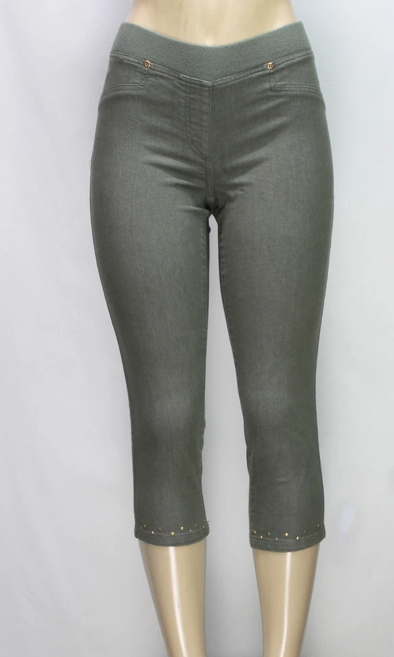 Pantalones capri Hearts of Palm para mujer elásticos oliva talla pequeña 6P Foto 2 de 4