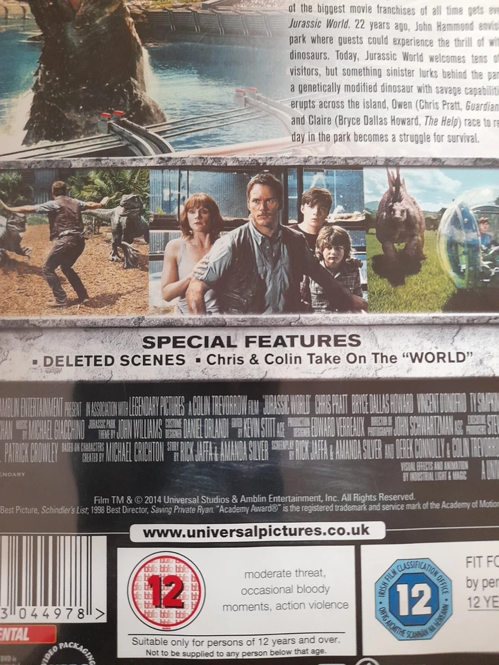 Jurassic World (DVD, 2015)- Chris Pratt- Special Features/Deleted Scenes - Image 3 of 4