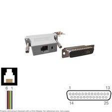 Adapter Modular Loose Pin RJ 12 RJ12 6P6C Female Jack D-Sub DB 25 DB25 Male R4