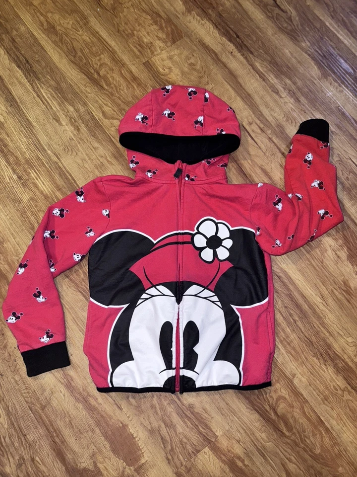 Sudadera con capucha ligera con cremallera frontal roja negra de Minnie Mouse de los parques de Disney para niñas talla 9/10 Foto 2 de 4