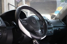 Black + White Soft Grip Stitch On Steering Wheel Skin Wrap Cover Sport Design