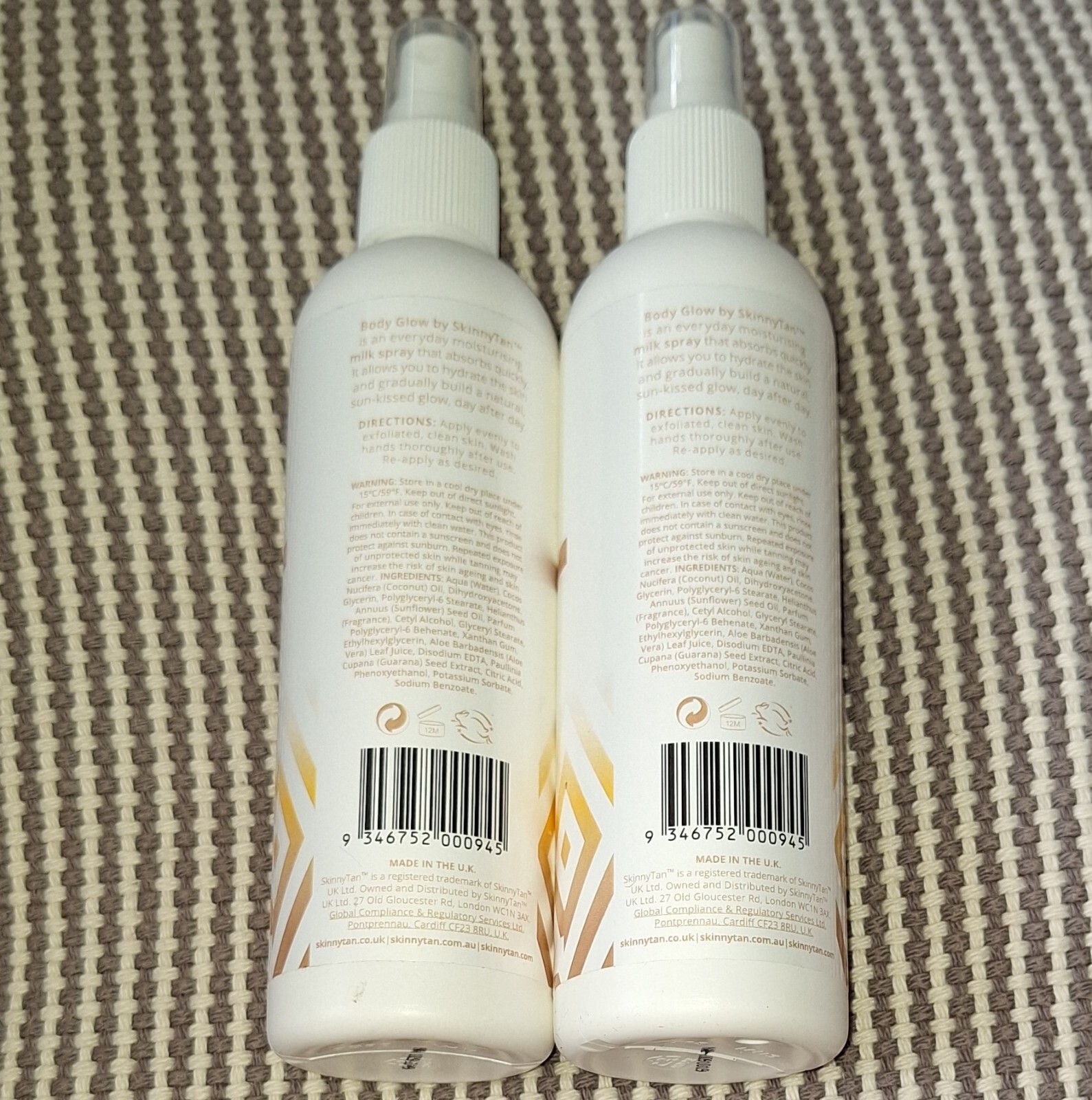 2x Body Glow Skinny Tan 280ml Medium Milk Spray Everyday Moisture