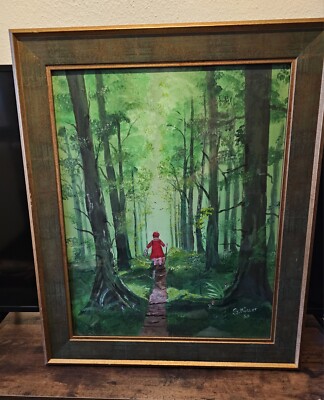 Pilzsammlerin, Wald, Acryl,  Bild ,Malerei Kunst UNIKAT HANDGEMALT, 