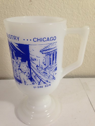 RARE Museum o Science Industry Chicago, Il Vtg milk glass stemmed coffee mug cup - Picture 3 of 7