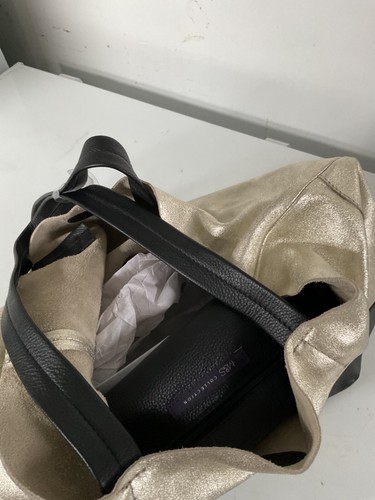 BRAND NEW WOMEN LEATHER METALLIC /BLACK BAG HOBO - Picture 14 of 16