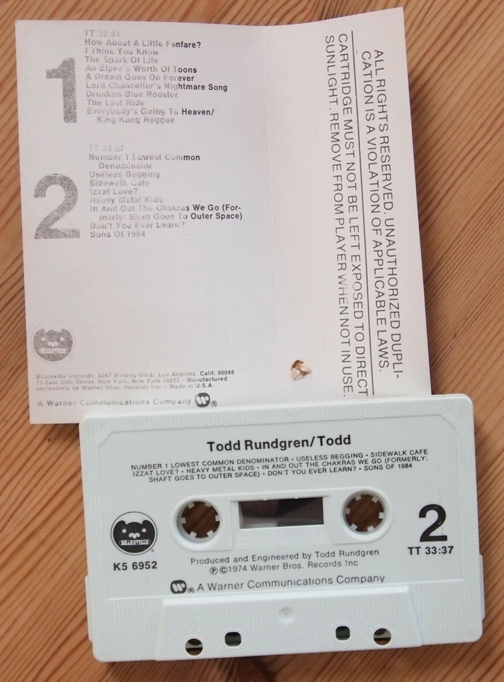 TODD RUNDGREN - TODD (BEARSVILLE BEAK56952) 1980s USA CASSETTE TAPE REISSUE - Image 3 of 3