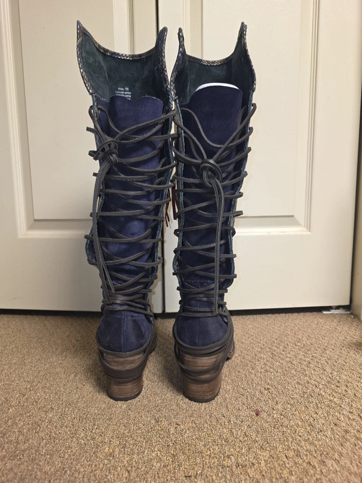 Botas hasta la rodilla Freebird Carbón Piel de Serpiente Azul Multi Cuero Hechas de Cuero Real Foto 3 de 3