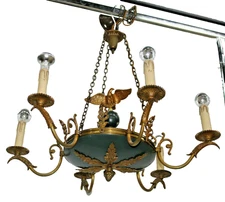 French bronze tole Empire design eagle figurine chandelier lamp 