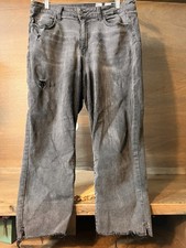 Time And Tru Jeans Womens 14 Black Straight Crop High Rise Distressed PANTS