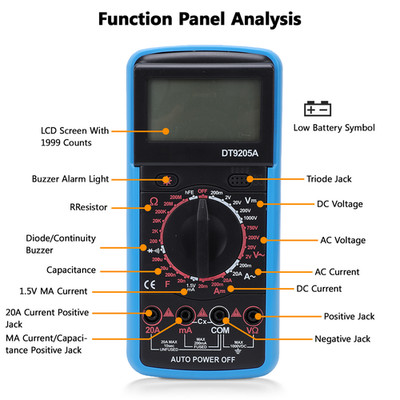 DT9205A Tragbares Digital Multimeter 1999 Stück LCD Auto Off 10 Min ABS Gehäus