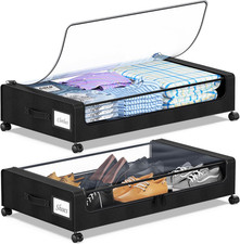 under Bed Storage with Wheels, 2-Pack under the Bed Storage Containers with Clea
