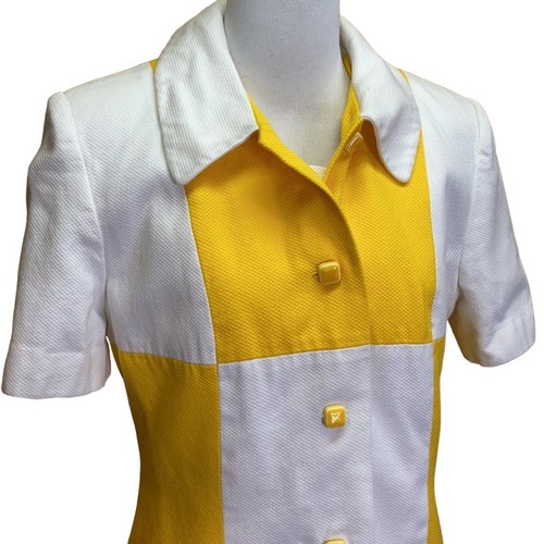 Donna Toran Vintage Yellow & White Colorblock Suit Dress & Blazer Size 8 - Bild 2 von 12