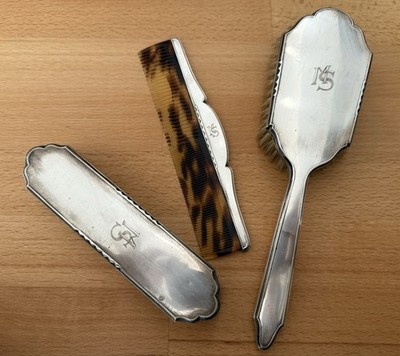 Frisierset Silber 830S 3-teilig mit Monogram MS