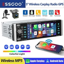 5.1" Wireless CarPlay/Android Auto Single 1 DIN Car Stereo Radio Head Unit +CAM