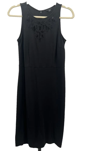 Ann Taylor Black A-Line Crochet Yoke Sleeveless Shift Dress - Size 0