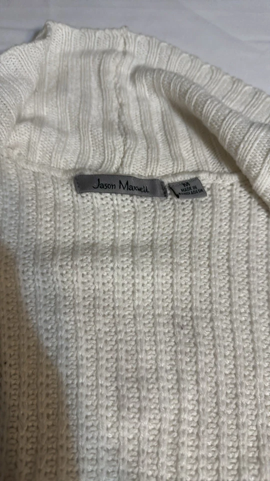 Jason Maxwell 开衫毛衣 M 开襟披肩领象牙白 — 第 4/4 张图片