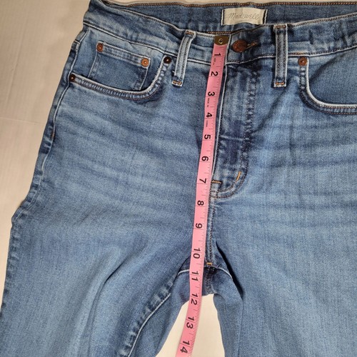 Madewell Womens Mid-Rise Kick Out Flare Raw-Hem Blue Cotton Blend Jeans Size 30 - Picture 7 of 11