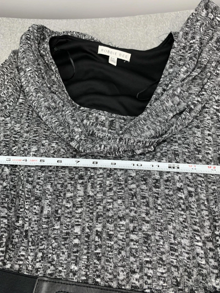 Robbie Bee Dress Womens Petite XL Black Gray Cowl Neck Belted Fit and Flare - Image 3 of 4