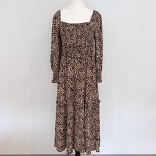 Decjuba Leopard Print Shirred Maxi Dress Size 10