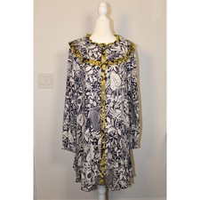 Anthropologie Prairie Button Front Ruffle Collar Dress Navy Cottagecore Size L