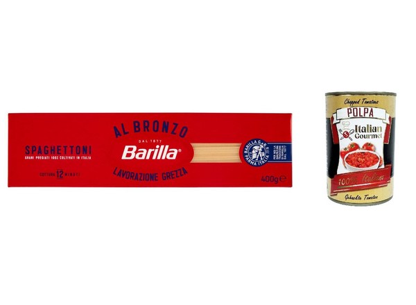 5X Barilla Spaghettoni Al Bronzo Bronze Gezogene Pasta 400G+Italian Polpa 400G-image