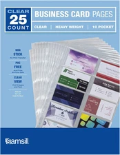 Samsill Business Card Sleeves, 25 Pack Holds 500 8.5" x 11", Clear 