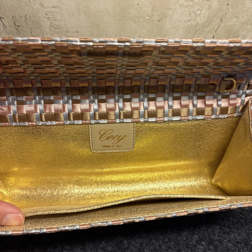 Cecy Tweeted Satén Mezcla Lujo Bolso de Mano Oro Rosa Plata Noche Foto 4 de 4