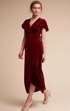 BHLDN Thrive Velvet Wrap Dress Size XS Burgundy Red Anthropologie