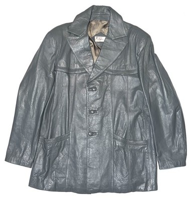 Vtg Gray Genuine Leather 3-Button Peak Lapel Jacket Coat Mexico Mens Chest 50''