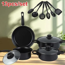 Black 13Pcs Pots and Pans Set Granite Coated Set Nonstick Induction Cookware Set