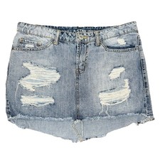 VANILLA STAR Denim Blue Jean Mini Skirt Cutoff Hem Distressed Juniors Sz 11 Vtg