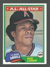 1981 TOPPS  BASEBALL  #100  ROD CAREW  A.L. ALL STAR   HOF  NM CALIFORNIA ANGELS