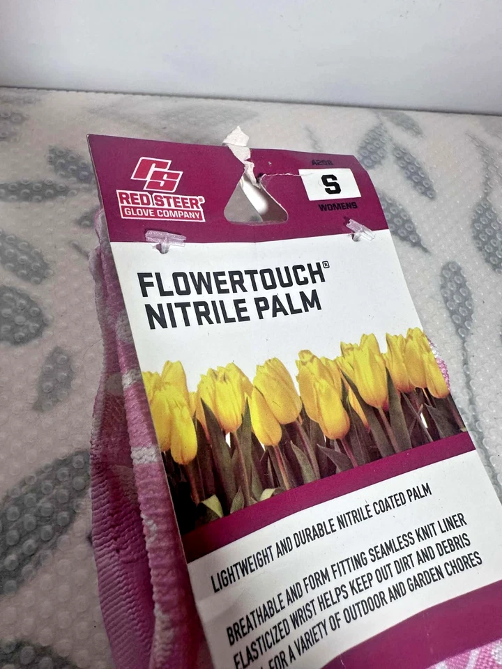 Luvas femininas de jardinagem de palma de nitrilo rosa Red Steer pequenas, duráveis e confortáveis - Imagem 4 de 4