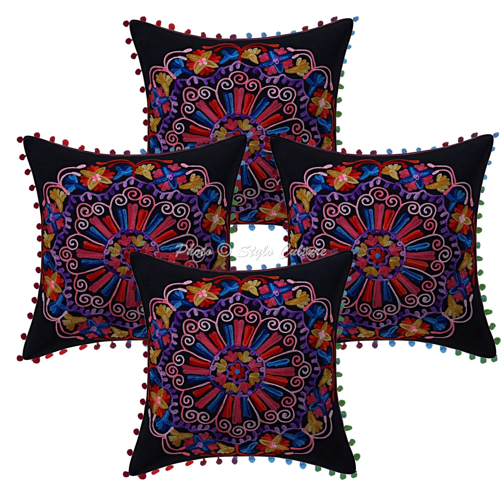 Home Decor Pillow Cover Suzani Bohemian Cushion Cover Throw Indian 40 x 40 cm
