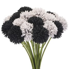20Pcs Artificial Flower Heads, Silk Chrysanthemum Hydrangea Grey Black Faux