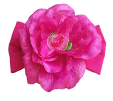 Pink Rose Hair Bow Barrettes Womens Girls Flower 5 1/2" Green Accent Accessories