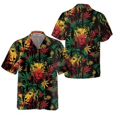 Lion Head With Cannabis Marijuana Leaves Lion Hawaiian Shirt Button Up