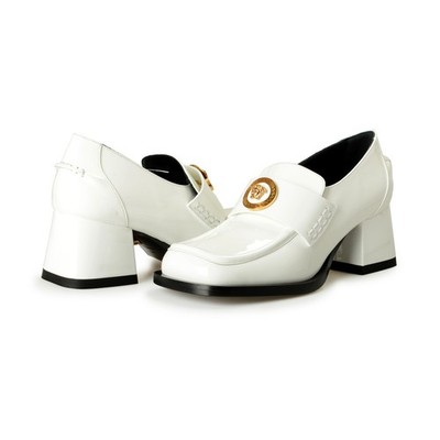 Versace Women's Gold Medusa Patent Leather Heeled Moccasins Shoes US 7 IT 37