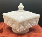Vintage Westmoreland Milk Glass Footed Candy Dish Square with Lid
