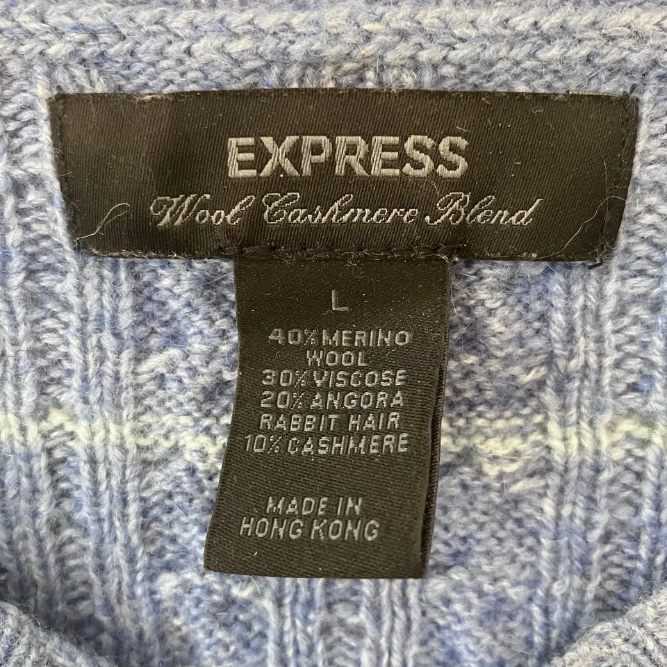 Suéter de Colección Express Para Mujer Y2K Rib Cable Talla L Cachemira Angora Raya Azul Foto 2 de 4