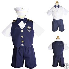Infant Boy  Toddler Nautical Sailor Formal Vest suit outfits sz: 0M-3T Navy