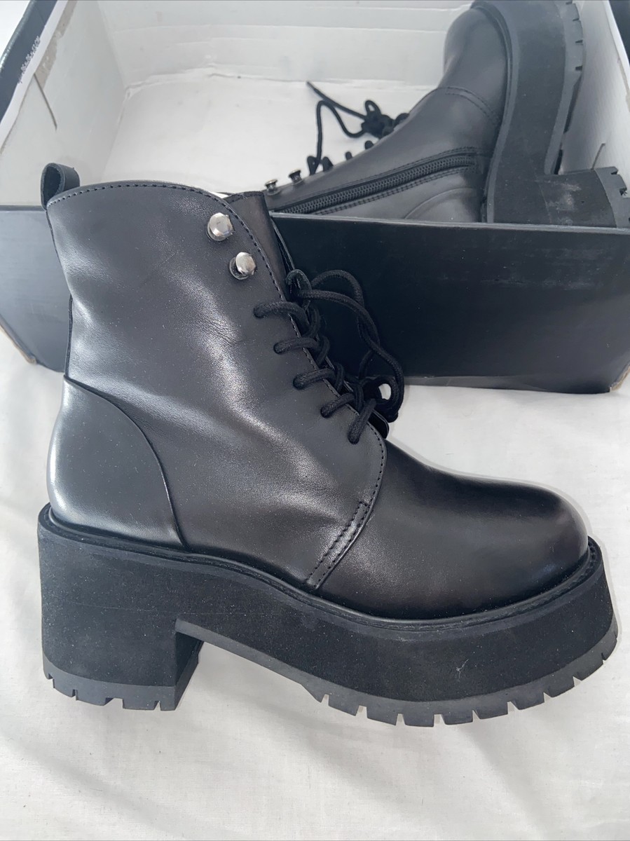 Nasty Gal Leather Woman's Chunky Lace Up Boots UK3 UK