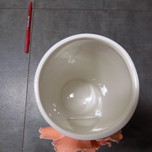 VASE W/ 3D CORAL COLOR FLOWER 9.25 In ONE SIDED POPPY FLOWER - Picture 7 of 10